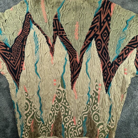 Coogi Sweater Medium Beige Colorful Pullover 3D Knit Crew Neck Cotton Designer - Picture 16 of 16